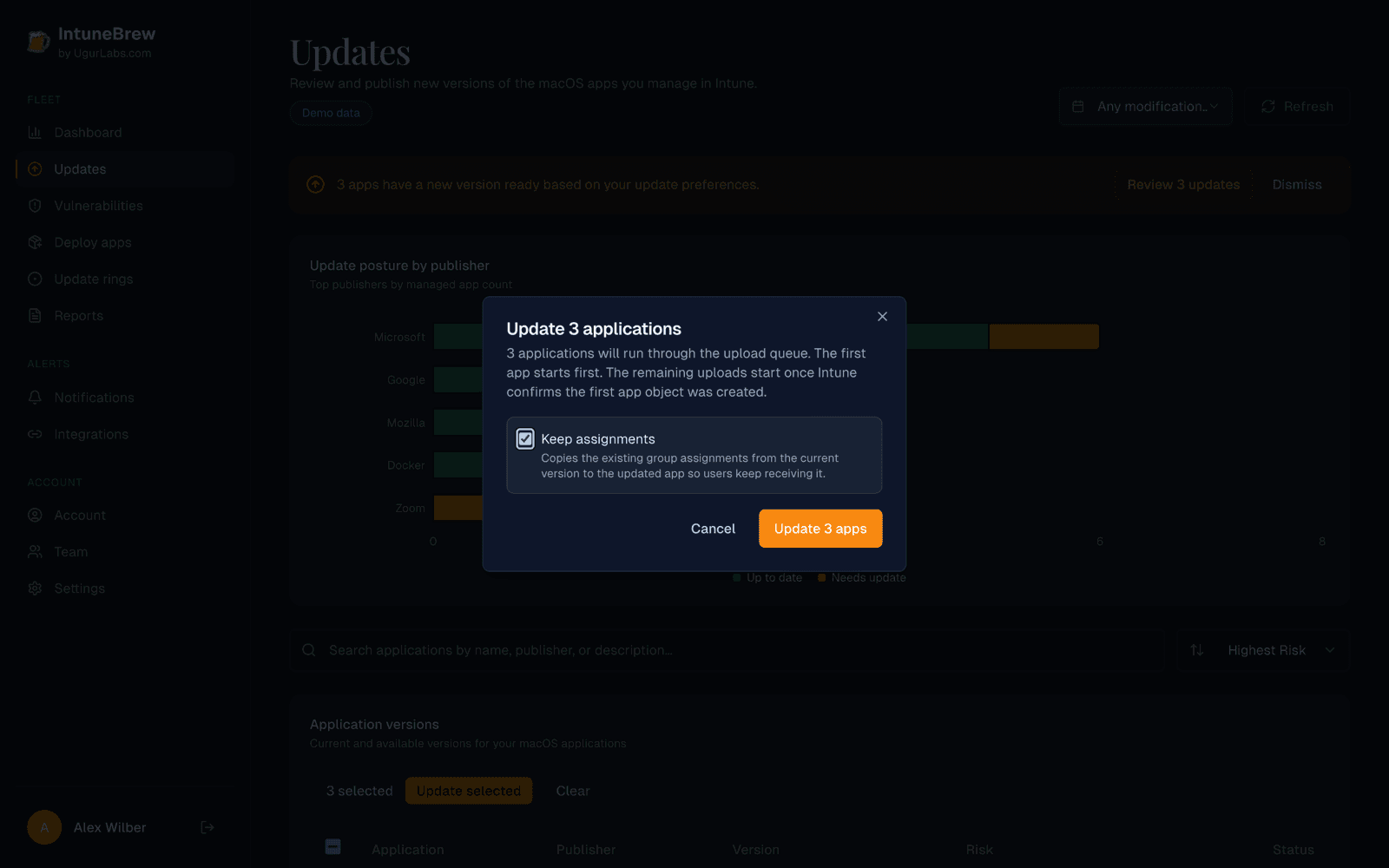 Updating three applications at once