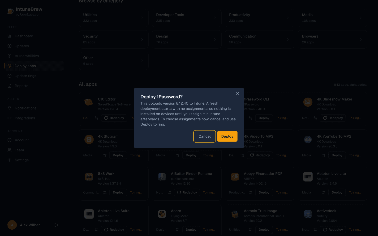 The Deploy confirmation dialog
