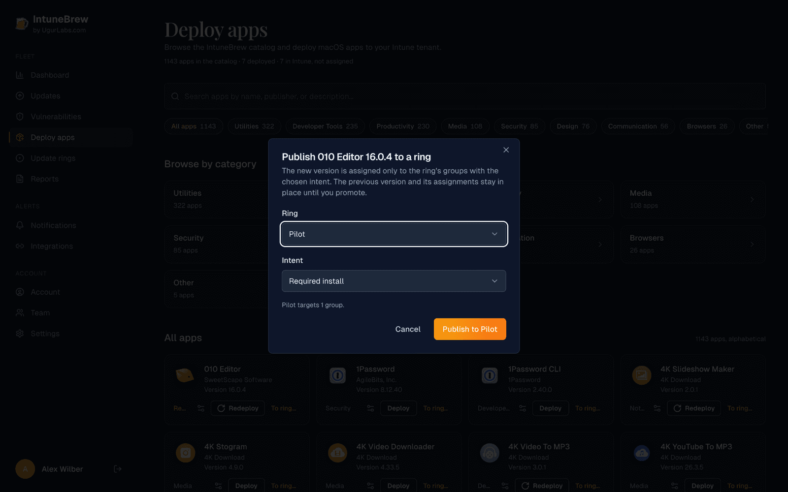 Publishing an app to a ring