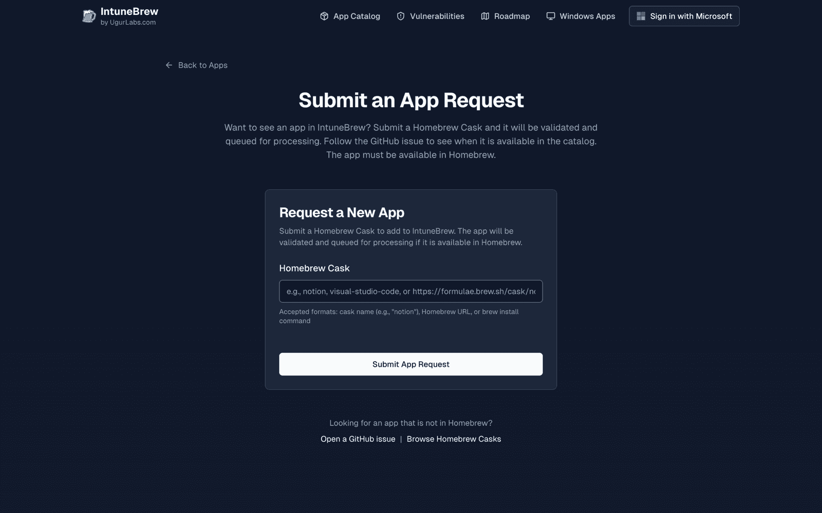 Submitting an app request